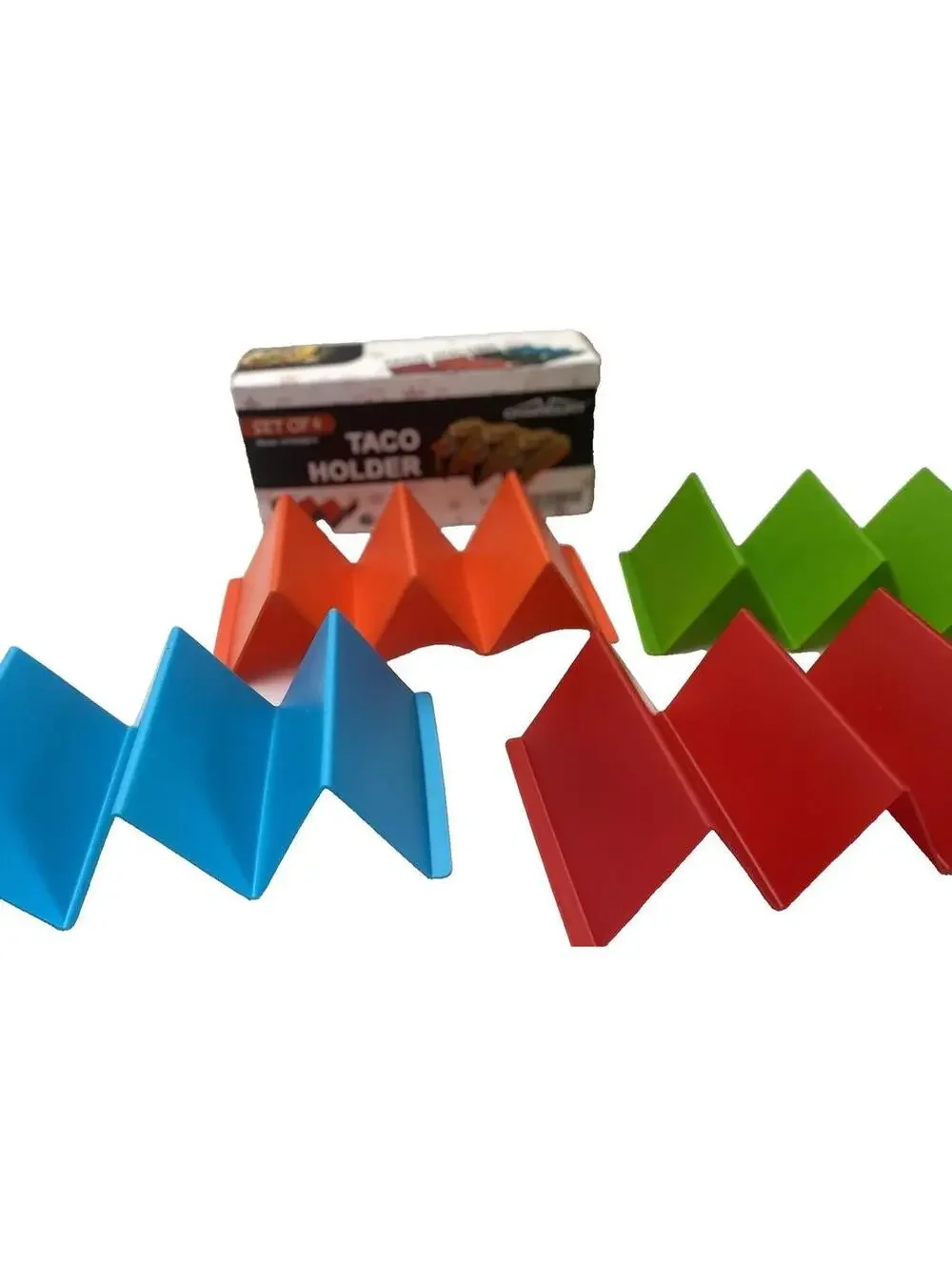 Taco Holders for Parties/Eating Taco Stands, Multicolor Red Blue NEW 4pc Set